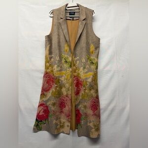 FDJ Floral Sleeveless Long Duster with Red and Yellow Accents Medium